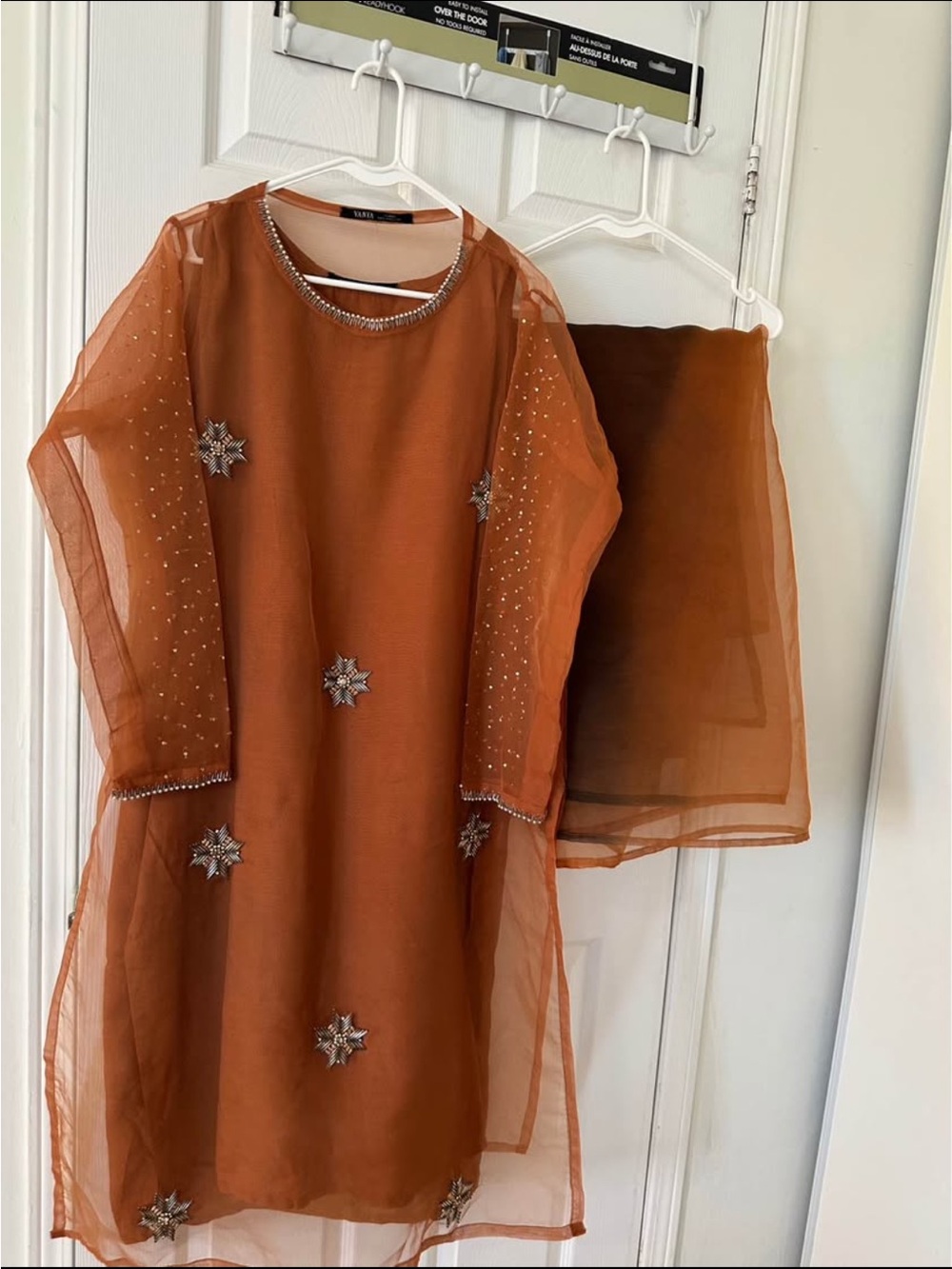 Girls Rust Orange Embellished Dress Set